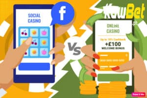 Ang larawan ay nagpapakita ng dalawang cellphone na isa ay social casino at ang isa naman ay online casino